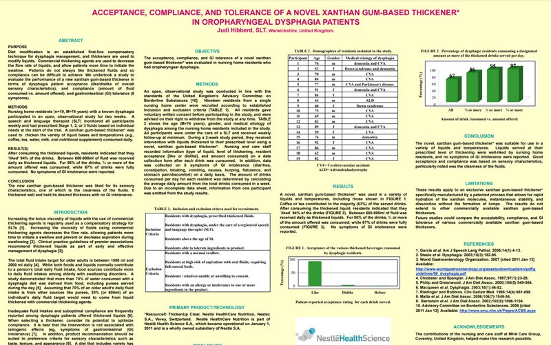 Acceptance, compliance, and tolerance of a novel xanthan gum-based thickener on oropharyngeal dysphagia patients